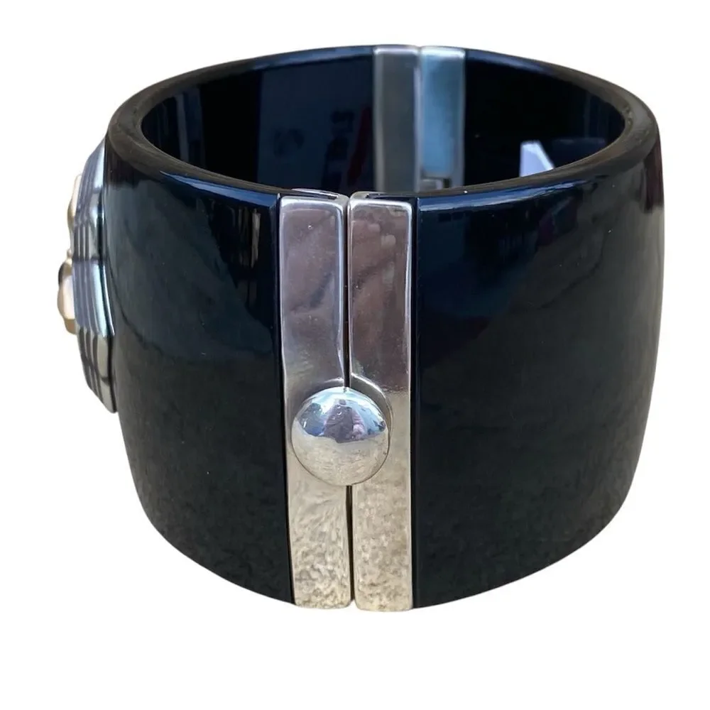NWT New Brighton Monarch Joy Hinged Black/Silver Gold Bangle w/Green Crystal